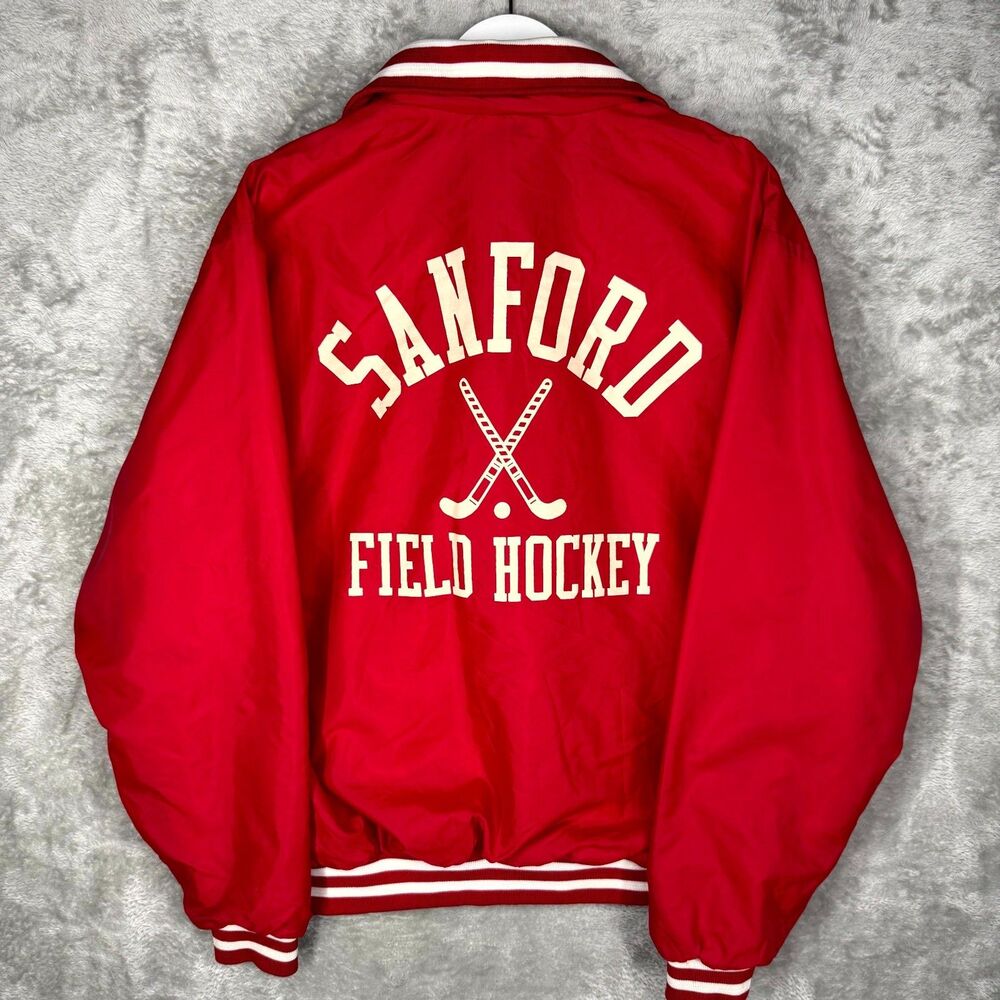 Vtg 80s Sanford Field Hockey Jacket Mens Large Red Windless 1/2 Zip Indian USA